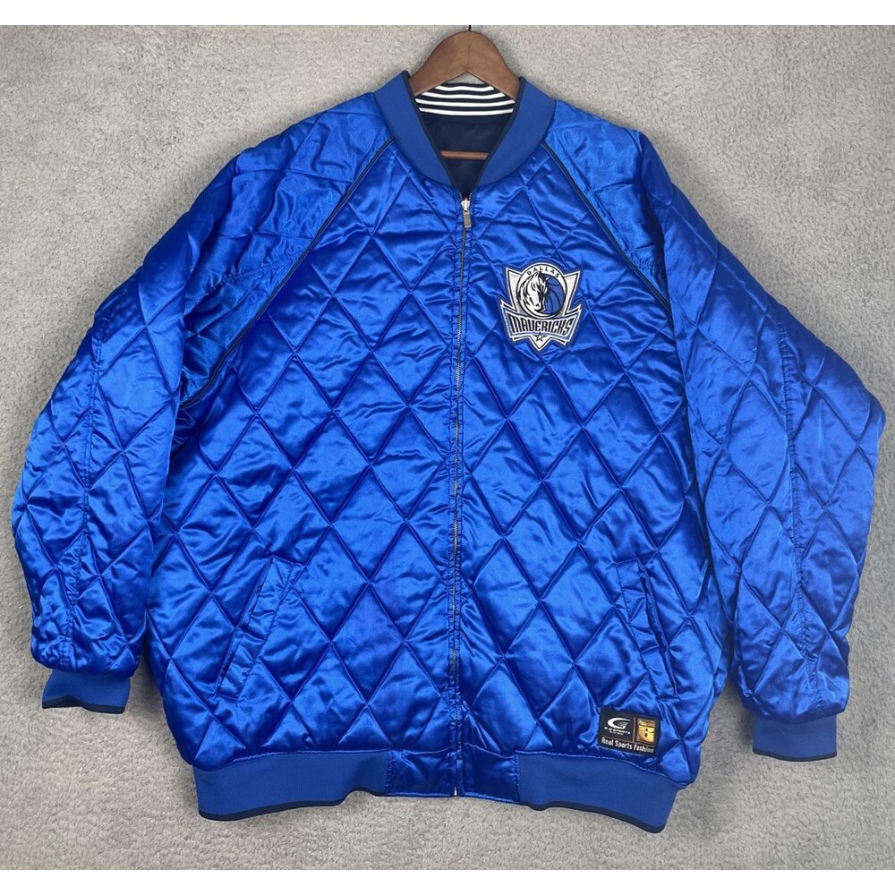 Vintage G-III Dallas Mavericks Reversible Quilt Varsity Jacket Mens 3XL Blue Y2K